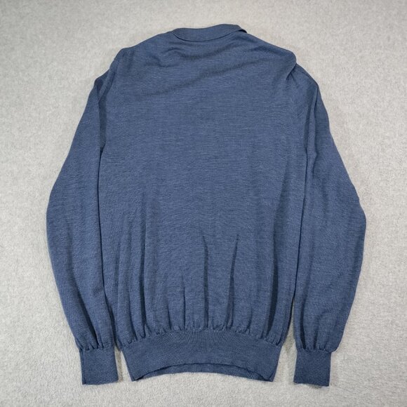 John Henric Merino Wool Sweater Mens *Medium Blue Collard Long Sleeve Polo - Picture 2 of 7